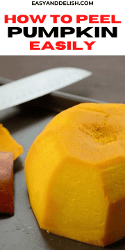 Close up of a cooked and peeled pumpkin half