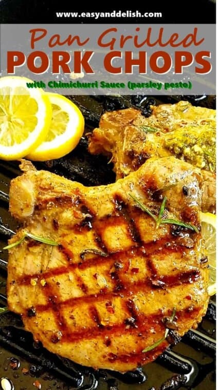 Pan Grilled Pork Chops with Chimichurri Sauce - Easy and Delish