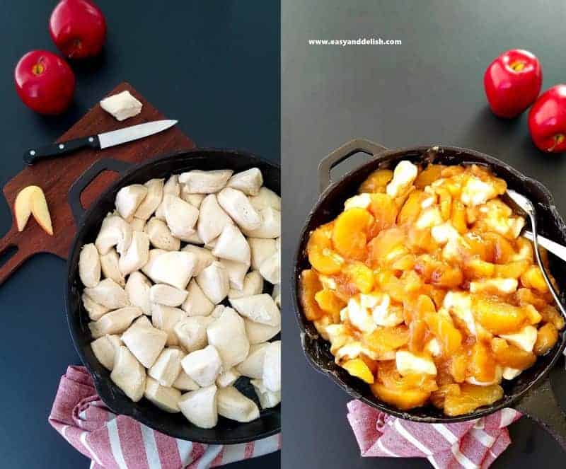 two photo collage showing how to make apple pie cobbler recipe