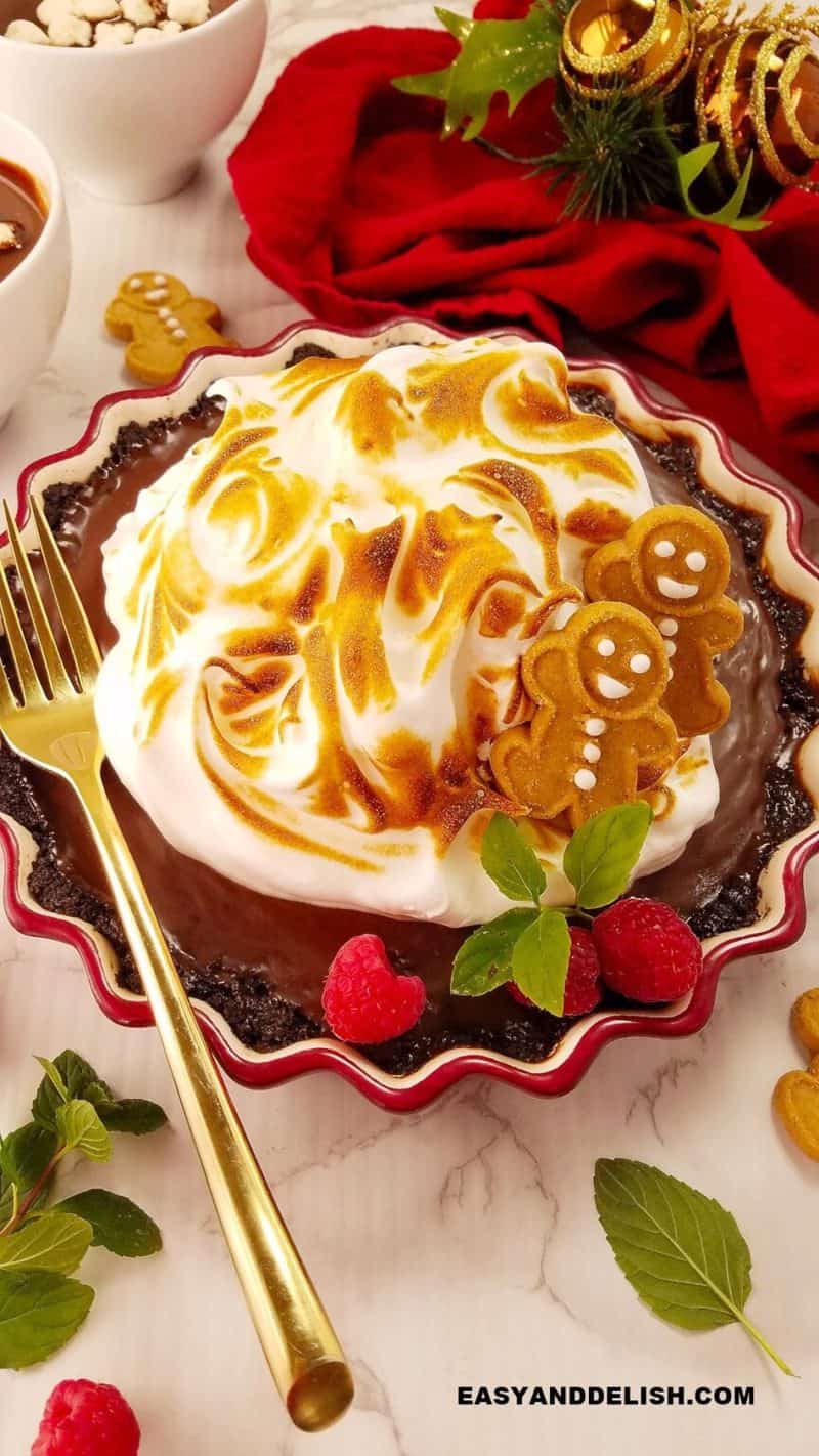 No Bake Chocolate Pie with Meringue - Easy and Delish