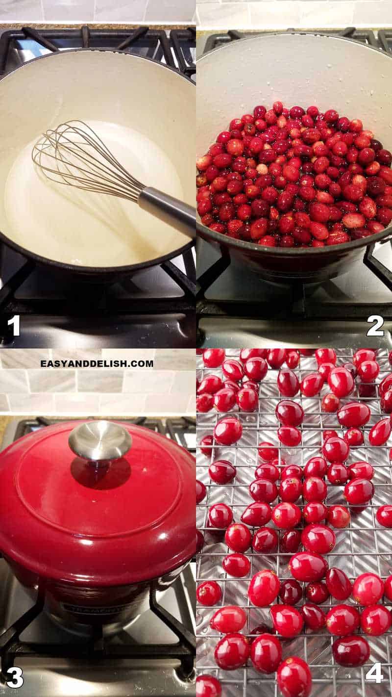 recipe steps showing how to make sugared cranberries