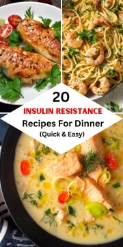 Pin showing 3 out of 20 diabetes-friendly recipes for dinner.