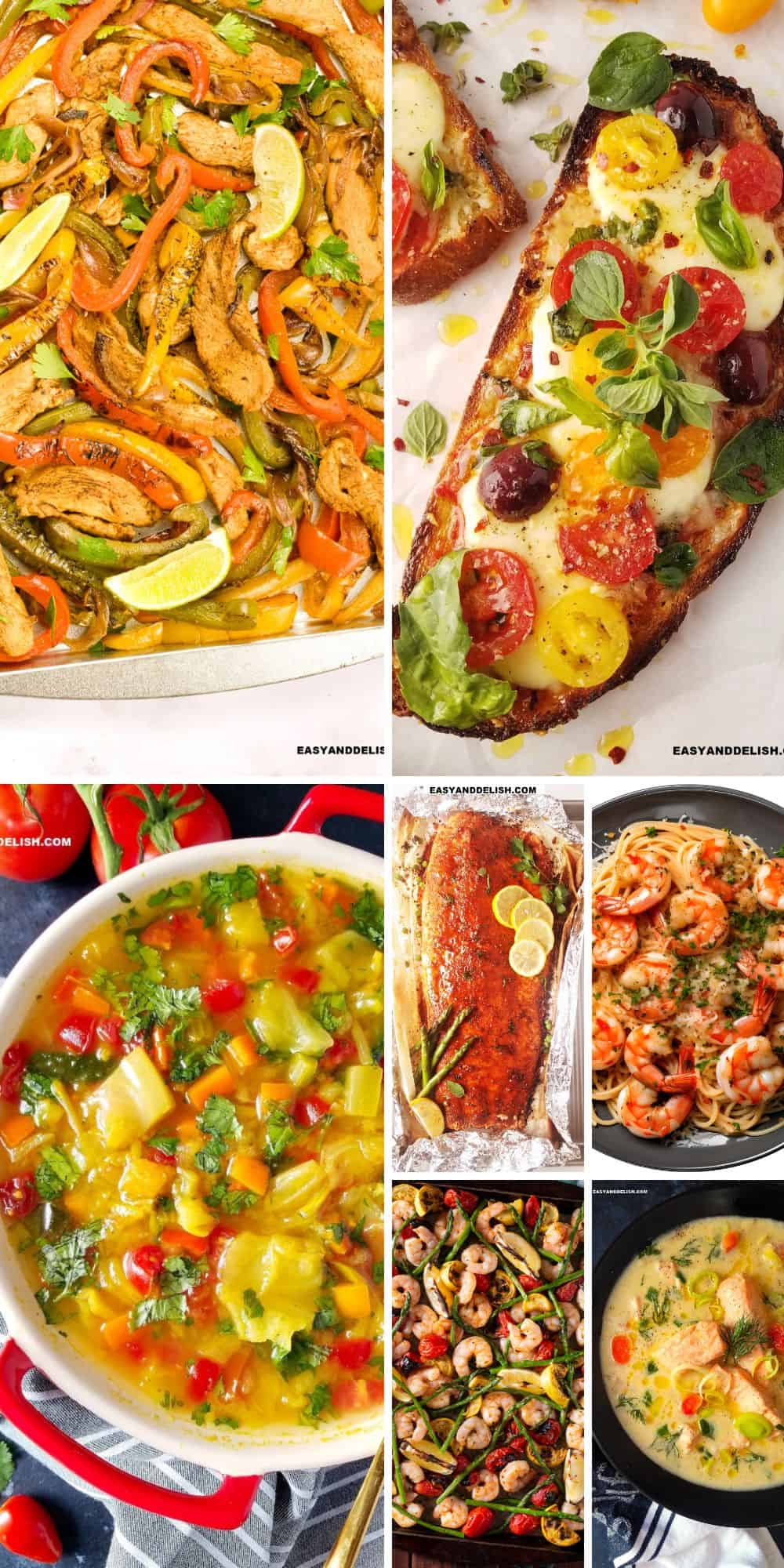 Seven out of 20 insulin resistance dinner meals shown in a collage.